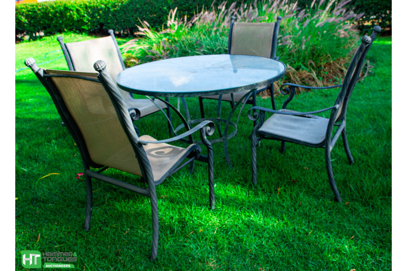 5PCE GARDEN SET(TABLE W G/TOP +4 PATIO CHAIRS)